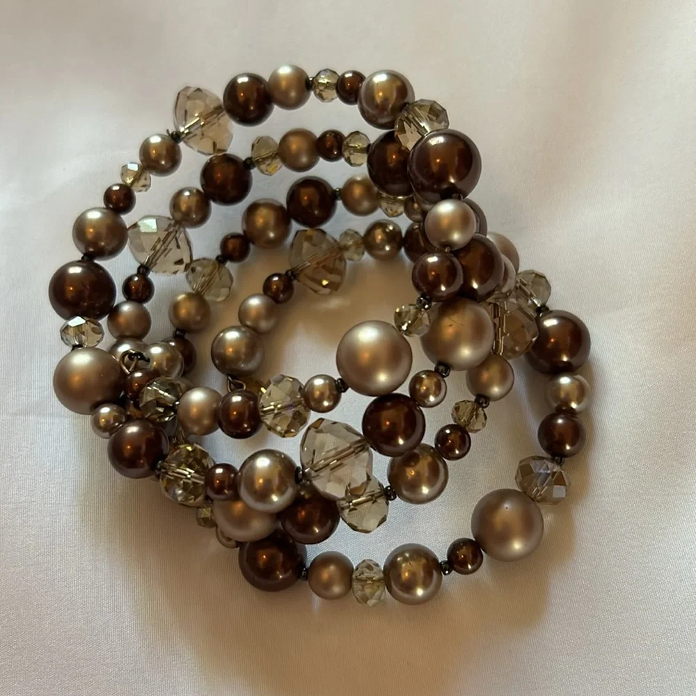 White House Black Market Beaded Brown Tan Tone Bracelet